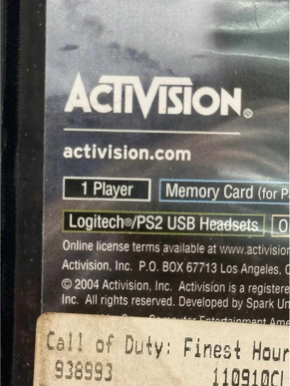 Call Of Duty: Finest Hour Sony PlayStation 2 Greatest Hits Video Game Activision